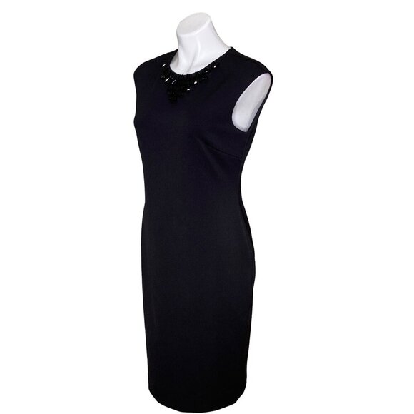 Tahari ASL NWT $169 Black Beaded Knit Cocktail Sheath Dress, Women's Size 8 - Picture 6 of 9